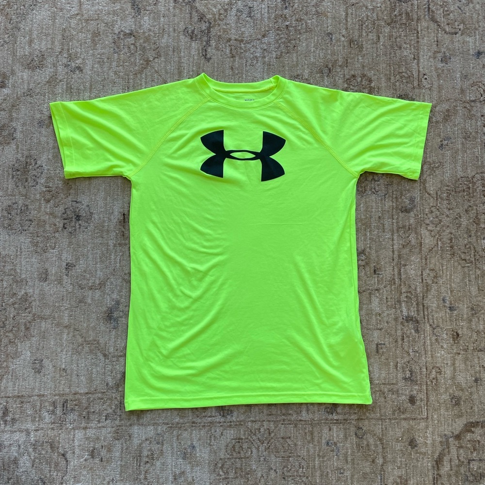 Neon Yellow Green Under Armor Shirt, Youth Large